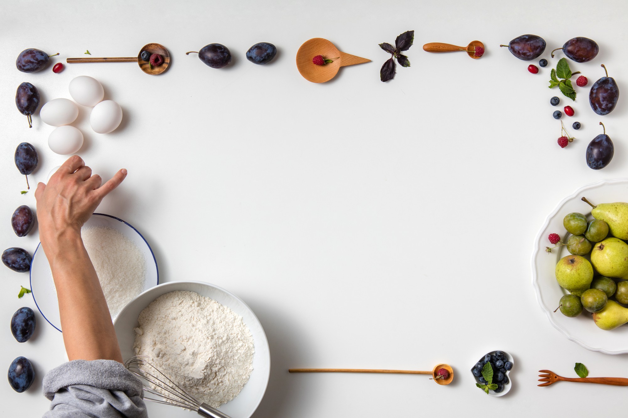 Workshop table with ingredients and utensils
