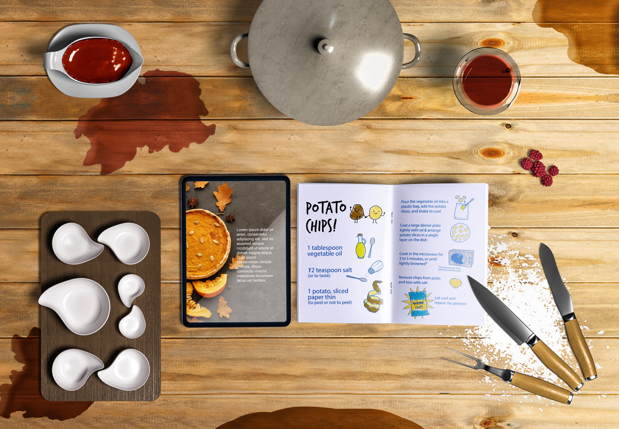 Compact visual of course materials and recipe booklet